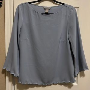 H&M Size 6 Blue Flowy Blouse with 3/4 Sleeves